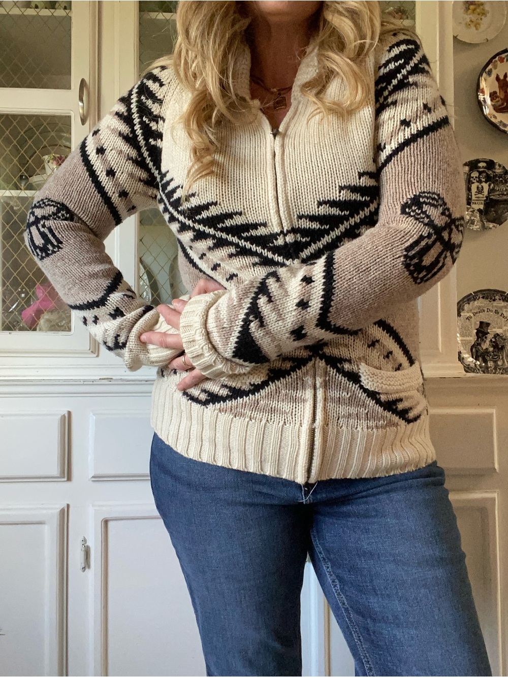 TNA Wool Zip Up Aritiza Cardigan Cozy Fall
Winter Chunky Knit Grey Cream Pockets - Picture 5 of 12